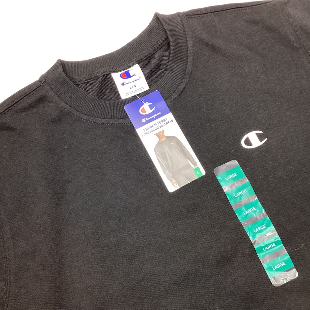 Champion French Terry Longsleeve Crew Sweatshirt Black Large NWT
